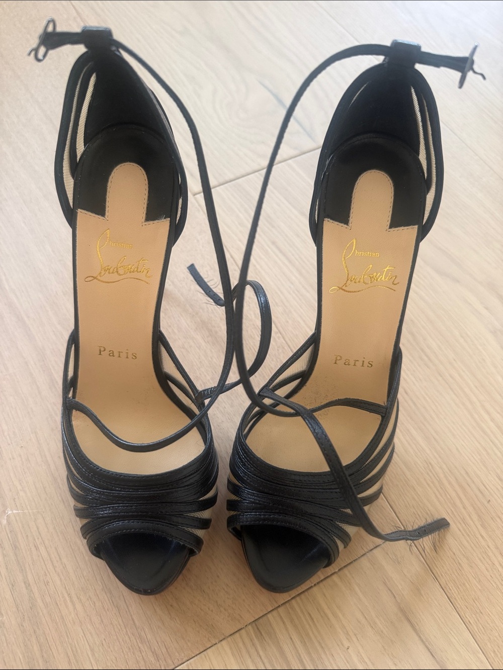 Christian Louboutin Black Strappy Lace-Up High Heels